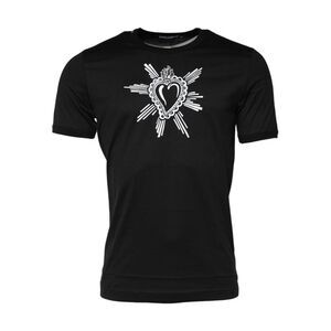 Dolce & Gabbana Black Sacred Heart Cotton Crew Neck Men's T-shirt